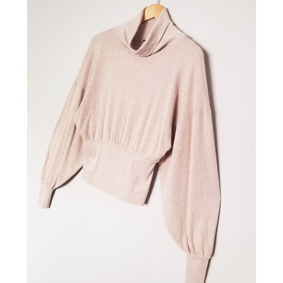 Free People Glam Sparkle Cowl Neck Pullover Sweater Pearl Dust Glitter Champagne - Picture 13 of 15